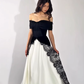 Classic Black-white A Line Straps Velvet Satin Lace Prom Dress Evening Dress SH6757