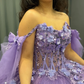Purple Ball Gown Off the Shoulder Beaded 3D Flowers Sweet 16 Dress Girls Party Gowns vestidos de quinceañera SH3267