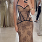 Sexy Mermaid Halter Brown Lace Long Ball Gown Evening Dress Prom Dress SH4825