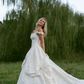 Vintage Ball Gown Off the Shoulder 3D Flower White Satin Wedding Dress SH6081