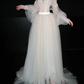Dreamy A Line Long Sleeve Beaded Tulle Long Prom Dress Wedding Dress SH6611