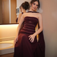 Dark Burgundy A Line Strapless Beaded Chiffon Prom Dress Evening Dress SH6525