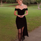 Elegant Sheath Off the Shoulder Black Chiffon Prom Dress Evening Dress SH2317