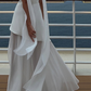 White Flowy Simple A Line Strapless Satin Chiffon Prom Dress Formal Dress with Slit SH3746