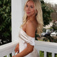 Ivory Sheath Off the Shoulder Satin Short Homecoming Dress Outfits SH6237