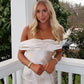 Ivory Sheath Off the Shoulder Satin Short Homecoming Dress Outfits SH6237