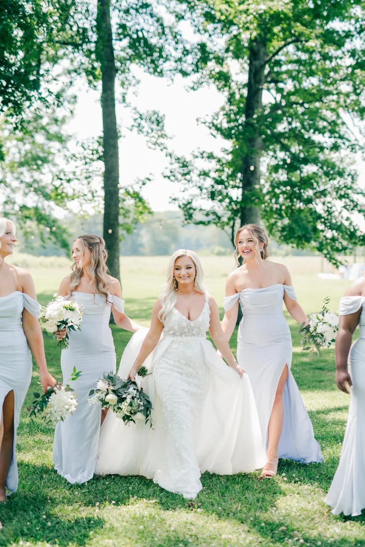 Gentle Mermaid Off the Shoulder Ice Blue Cowl Neck Bridesmaid Dress SH6571