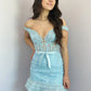 Lilac Sheath Off the Shoulder Lace Short Homecoming Dress Outfits SH6246