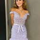 Lilac Sheath Off the Shoulder Lace Short Homecoming Dress Outfits SH6246
