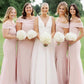 Elegant Mermaid Off the Shoulder Light Pink Satin Bridesmaid Dress SH6297