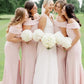 Elegant Mermaid Off the Shoulder Light Pink Satin Bridesmaid Dress SH6297