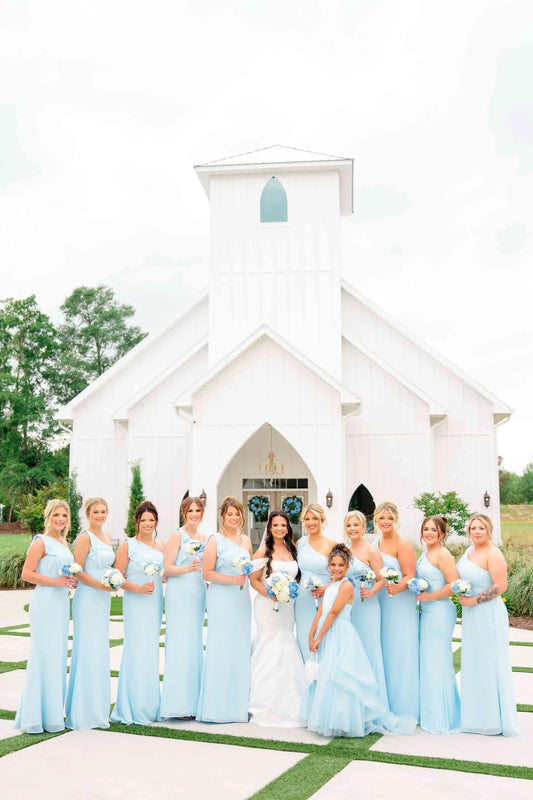 One Shoulder Light Blue Mermaid Bridesmaid Dress SH6552
