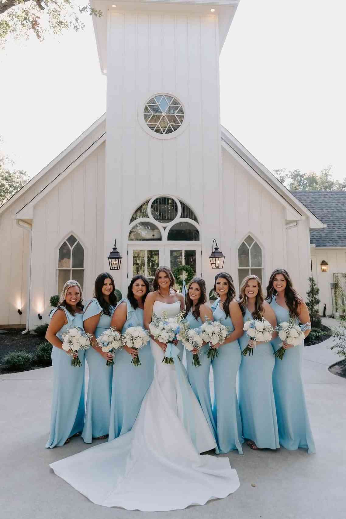 One Shoulder Light Blue Mermaid Bridesmaid Dress SH6552