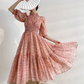 Pink A Line Puff Print Floral Chiffon Prom Dress Outfits SH4730