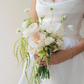 Simple Ball Gown Strapless White Lace Satin Long Wedding Dress SH2044