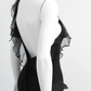 Vintage Flowy Sheath Straps Ruffle Black Chiffon Long Prom Dress Evening Dress SH5135