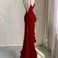Simple Black Mermaid Spaghetti Strap Ruffle Chiffon Open Back Long Prom Dress Party Dress SH4543