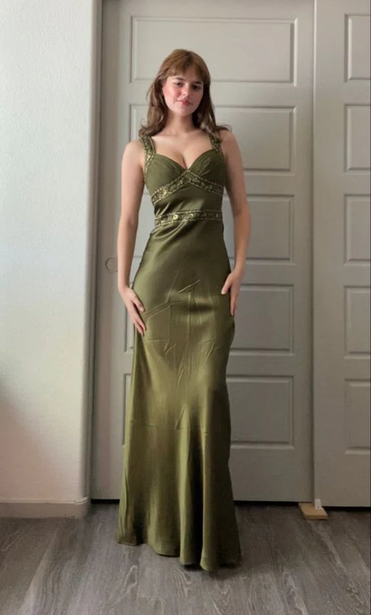 Elegant Sheath Olive Green Prom Dresses Long Formal Dress SH4539