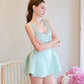 Blue A Line Strap Rhinestone Satin Short Homecoming Dress SH4784