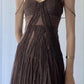 Vintage Brown A Line Spaghetti Strap Beaded Chiffon Long Prom Dress Party Dress SH4540