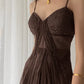 Vintage Brown A Line Spaghetti Strap Beaded Chiffon Long Prom Dress Party Dress SH4540
