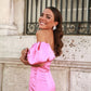 Gentle Pink Sheath Off the Shoulder Satin Long Prom Dress with Slit SH4542