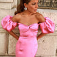 Gentle Pink Sheath Off the Shoulder Satin Long Prom Dress with Slit SH4542