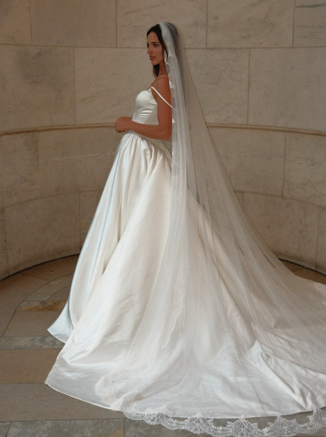 Beautiful A Line Spaghetti Strap White Simple Satin Wedding Dress SH6033