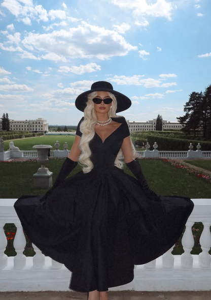 Classical Black A Line V Neck Satin Long Prom Dress Evening Dress Party Dress SH3787