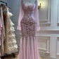 Luxurious Mermaid Long Sleeve Beaded Light Pink Tulle Long Prom Dress Evening Dress SH8948
