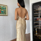 Simple Sheath Spaghetti Strap Satin Open Back Evening Dress Party Dress SH2688