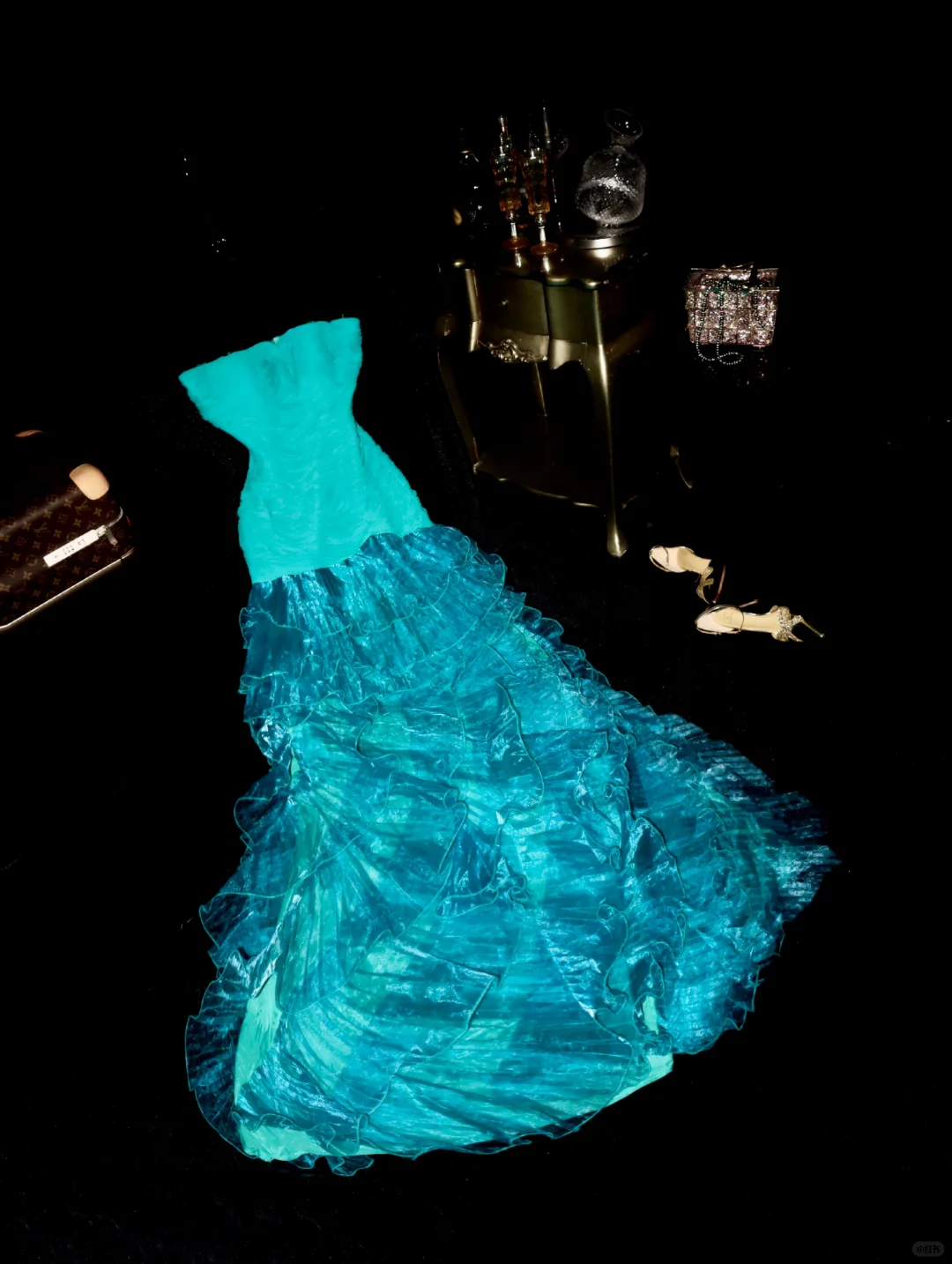 Charming Mermaid Sweetheart Neck Ruffle Blue Chiffon Organza Party Dress Evening Dress SH3063