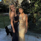 Sexy Sheath Halter Backless Champagne Satin Prom Dresses Evening Dress SH1607
