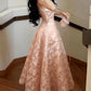 Pretty A Line Spaghetti Straps Pink Lace Satin Prom Dresses Evening Gowns SH1608