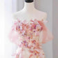 Elegant A Line Off-the-shoulder Floral Pink Tulle Prom Dresses SH1645
