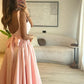 Cute A Line Straps Pink Satin Tea Length Prom Dress With Bow SH3780