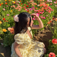 Yellow A Line Puff Sleeve Print Floral Satin Short Prom Dress Homecoming Dress SH6396