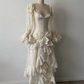 Vintage Apricot A Line Long Sleeve Layered Lace  Long Prom Dress Party Dress SH5536