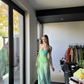 Mermaid Straps Ombre Green Floor Length Backless  Prom Dress SH1319