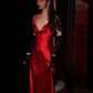 Sexy Red Spaghetti Straps Satin Prom Dress Evening Dress Date Dress SH5645