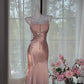 Simple Pink Mermaid Spaghetti Strap Satin Tulle Evening Dress Party Dress SH3798