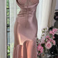 Simple Pink Mermaid Spaghetti Strap Satin Tulle Evening Dress Party Dress SH3798