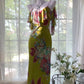 Green Print Floral Mermaid Spaghetti Strap Chiffon Backless Evening Dress Party Dress SH3799