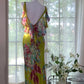 Green Print Floral Mermaid Spaghetti Strap Chiffon Backless Evening Dress Party Dress SH3799