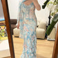 Vintage Mermaid Spaghetti Strap Blue Ruffle Layered Prom Dress Party Dress SH4070