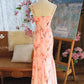 Print Floral Mermaid Spaghetti Strap Beaded Chiffon Evening Dress Party Dress SH3802