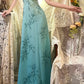 Vintage Blue Ombre A Line Spaghetti Straps Beaded Chiffon Open Back Prom Dress Evening Dress SH3785