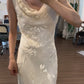 Light Pink Mermaid Round Neck Beaded Floral Chiffon Evening Dress Party Dress SH3801