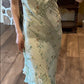 Sage Green Floral Mermaid Spaghetti Strap Layered Chiffon Evening Dress Party Dress SH3800