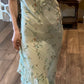 Sage Green Floral Mermaid Spaghetti Strap Layered Chiffon Evening Dress Party Dress SH3800